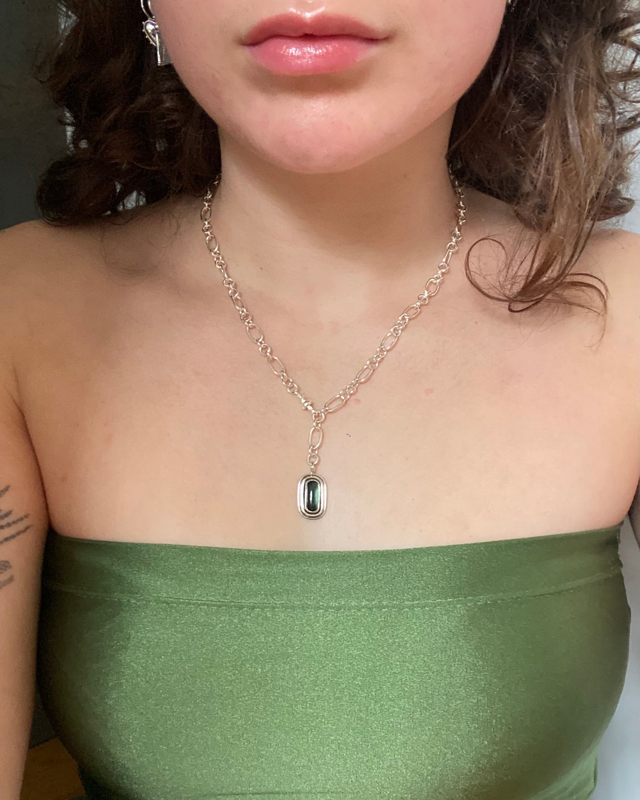 Handmade Chain & Tourmaline Necklace