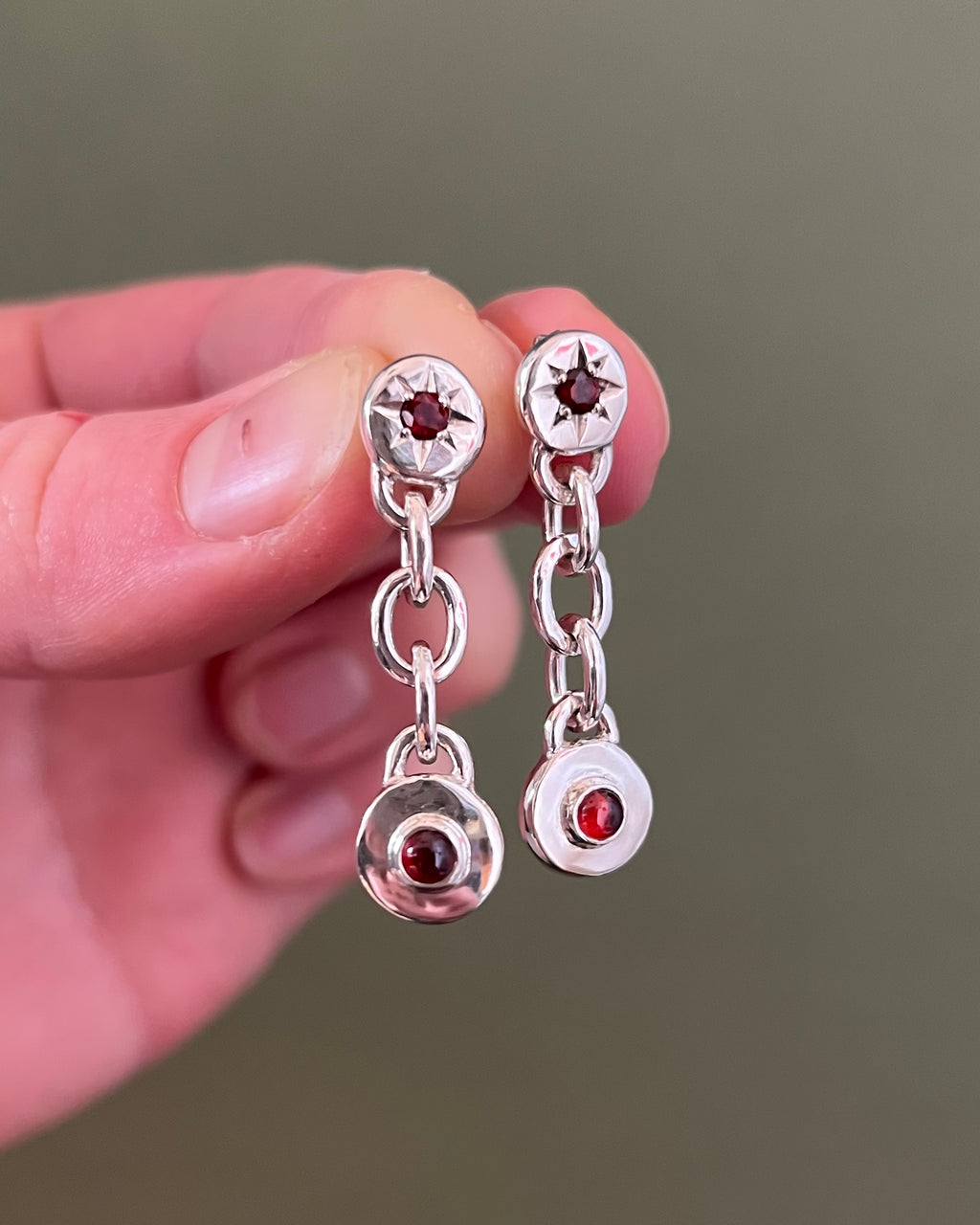 Garnet Chain Earrings