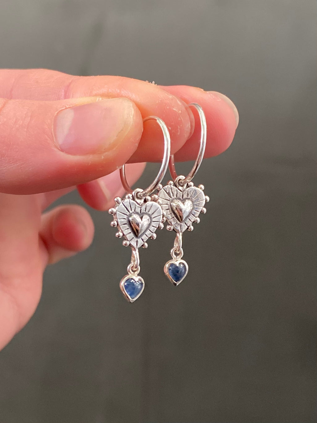 Beaming Heart Blue Sapphire Earrings