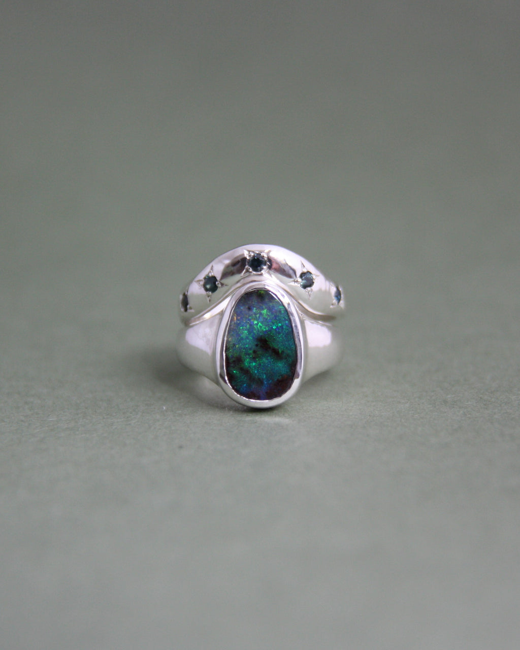 Boulder Opal & Sapphires Stacking Set J 1/2
