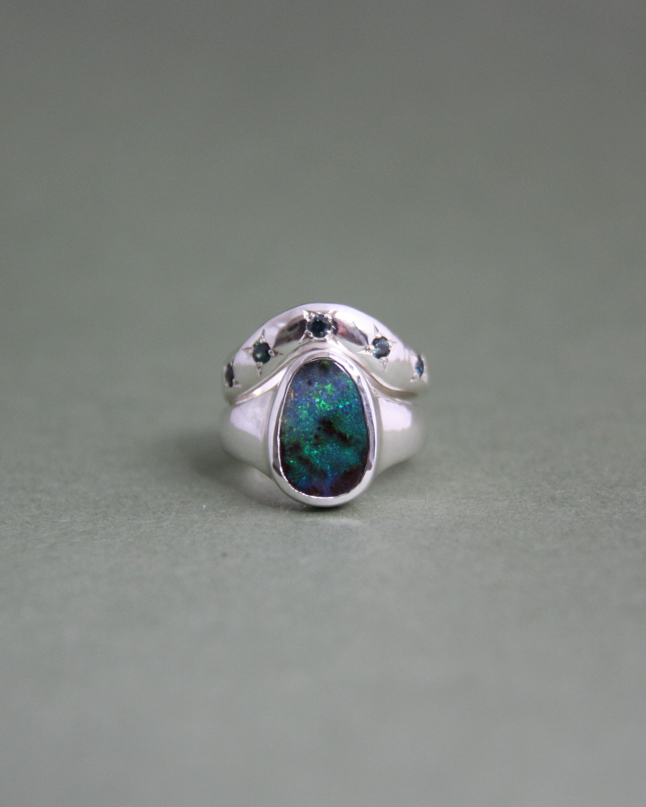 Boulder Opal & Sapphires Stacking Set J 1/2