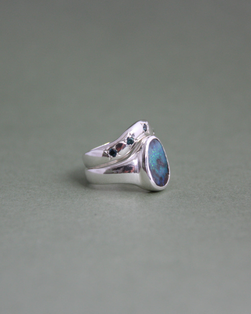 Boulder Opal & Sapphires Stacking Set J 1/2