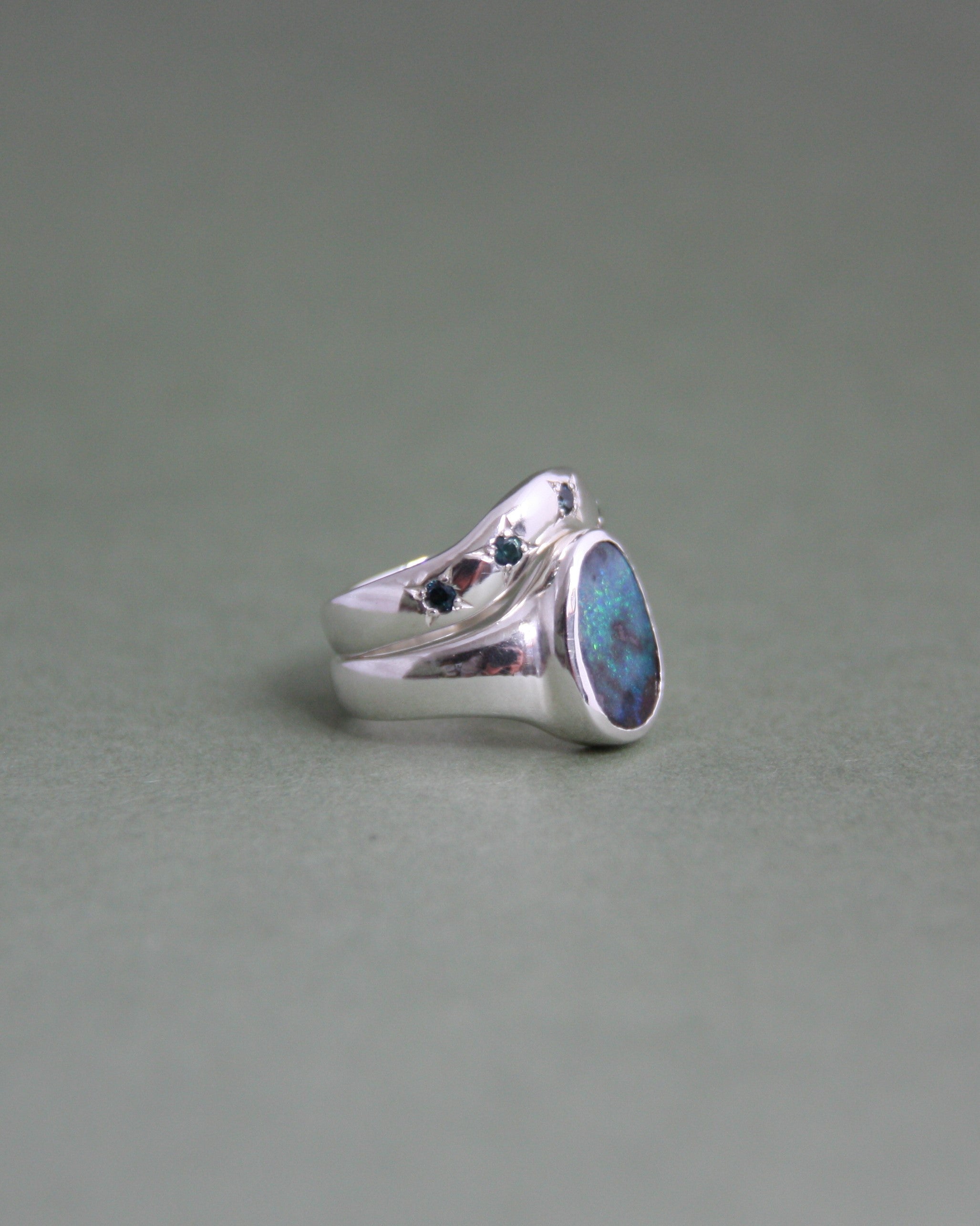 Boulder Opal & Sapphires Stacking Set J 1/2