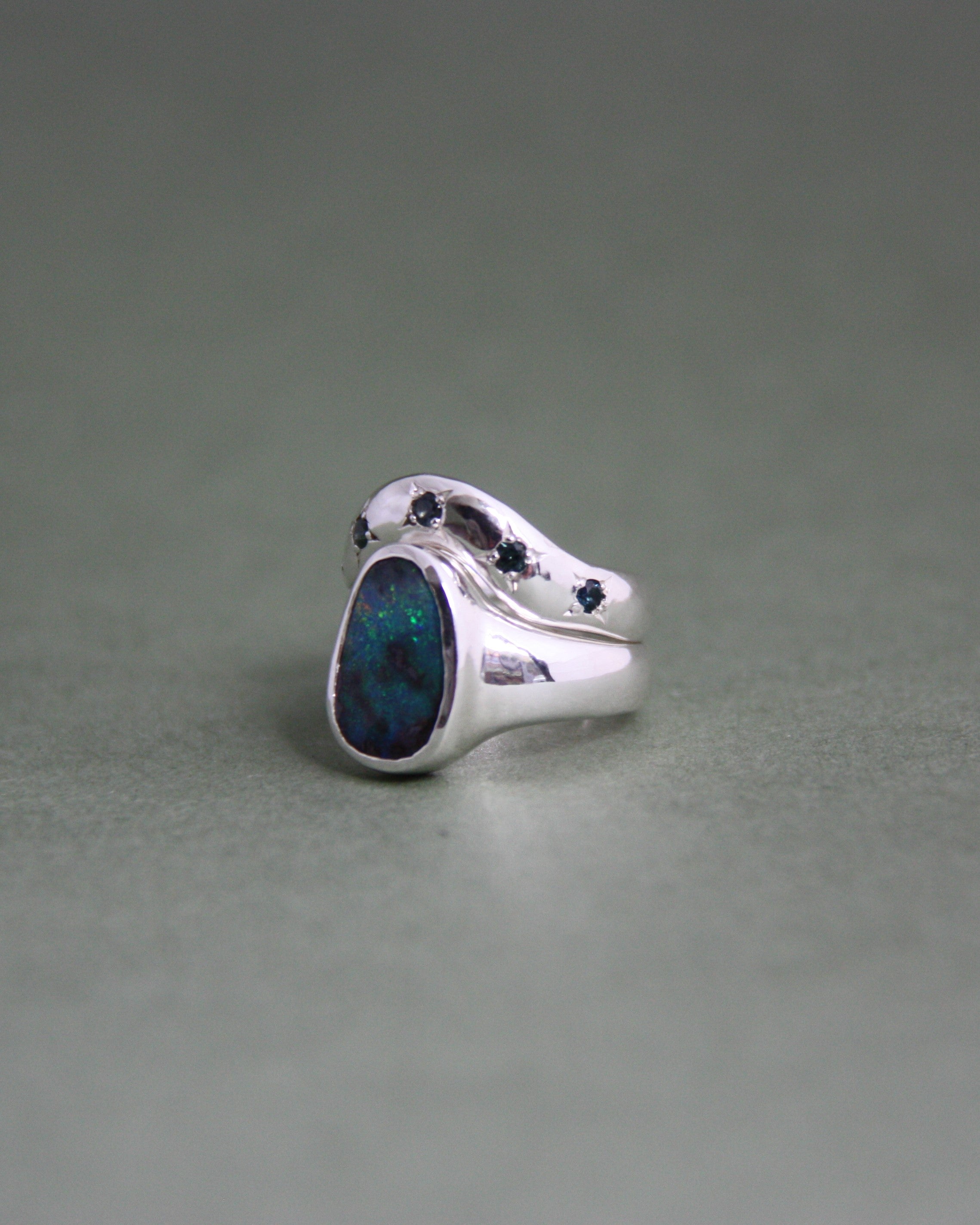 Boulder Opal & Sapphires Stacking Set J 1/2