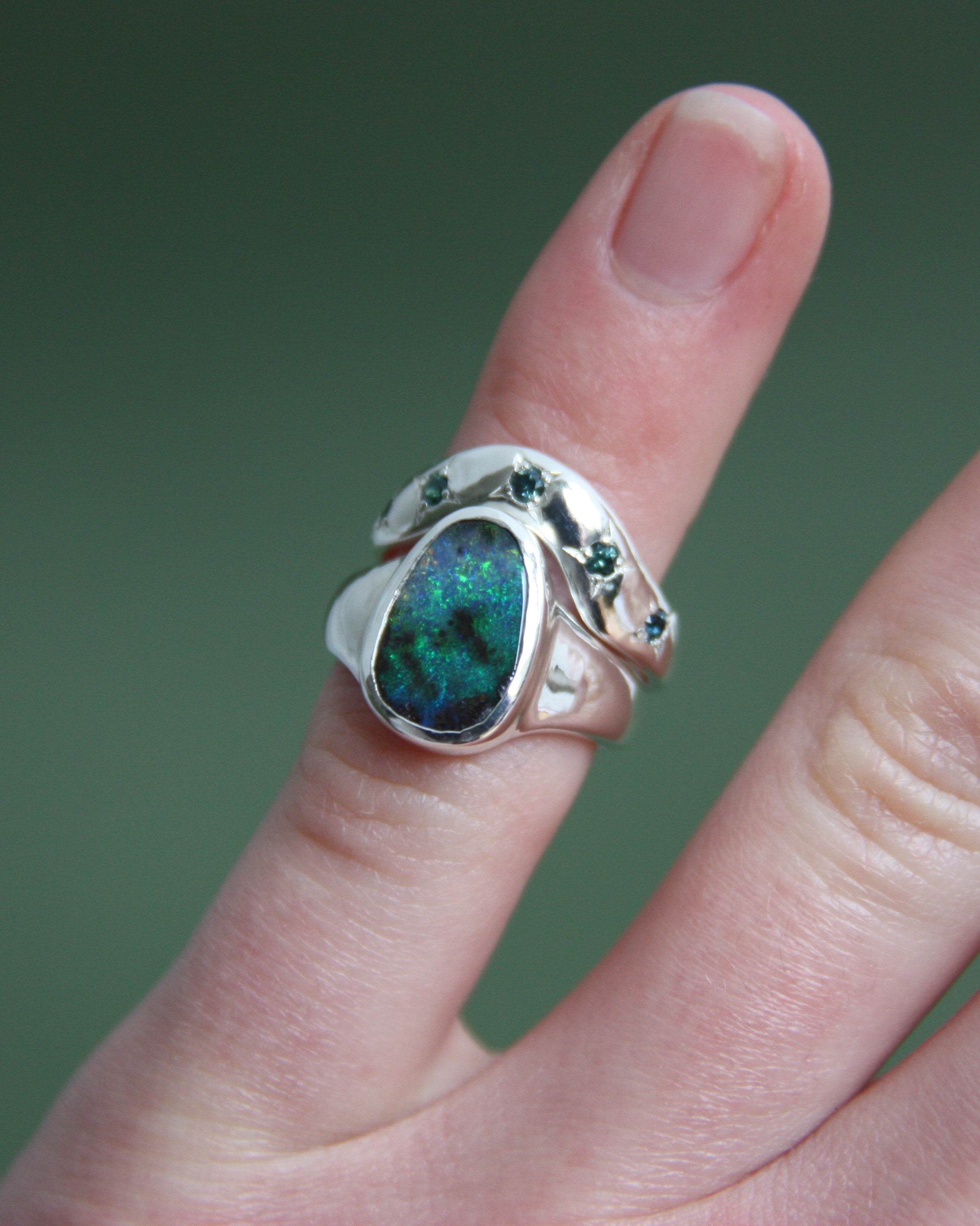 Boulder Opal & Sapphires Stacking Set J 1/2