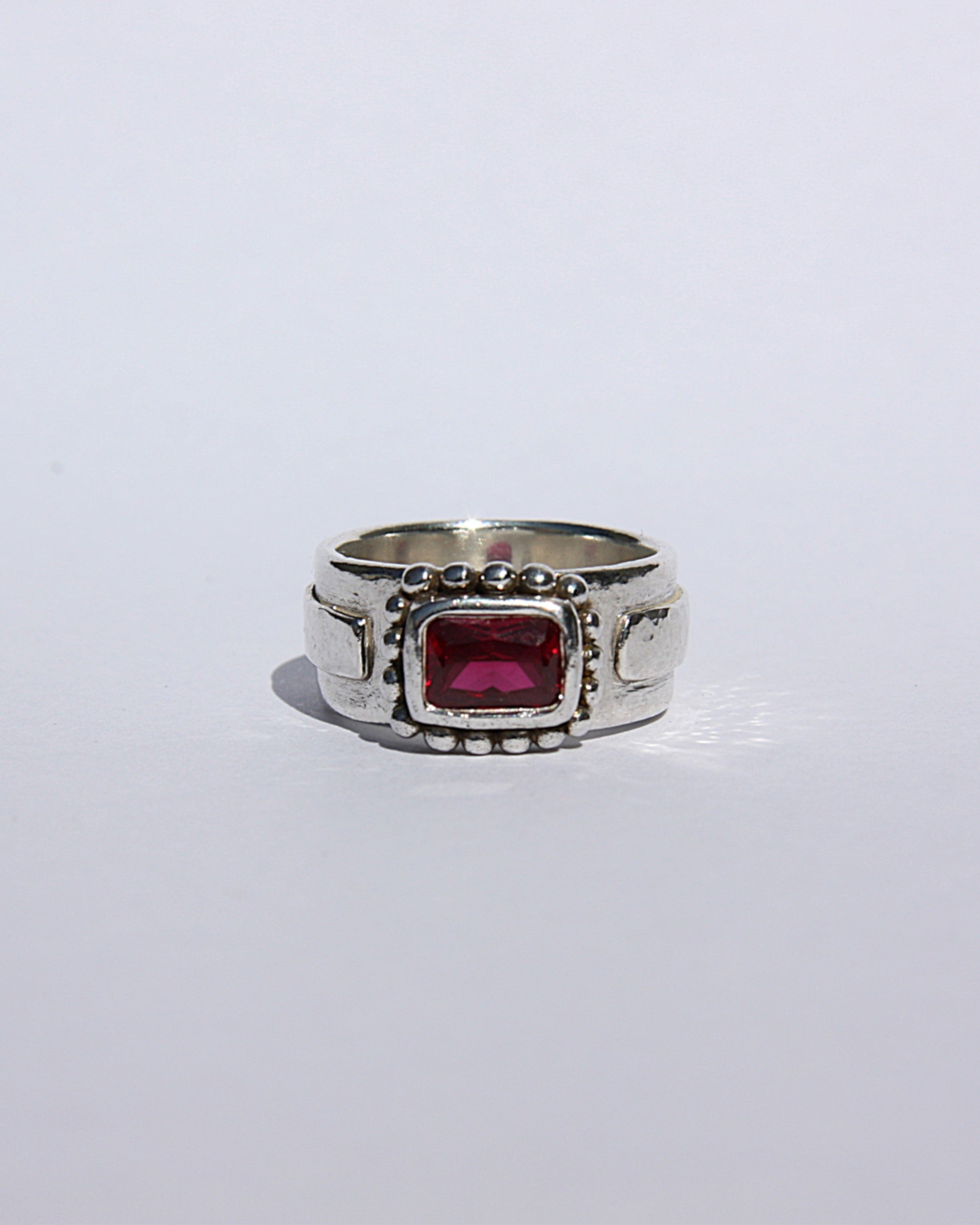 Double Silver Ring Red Ruby M
