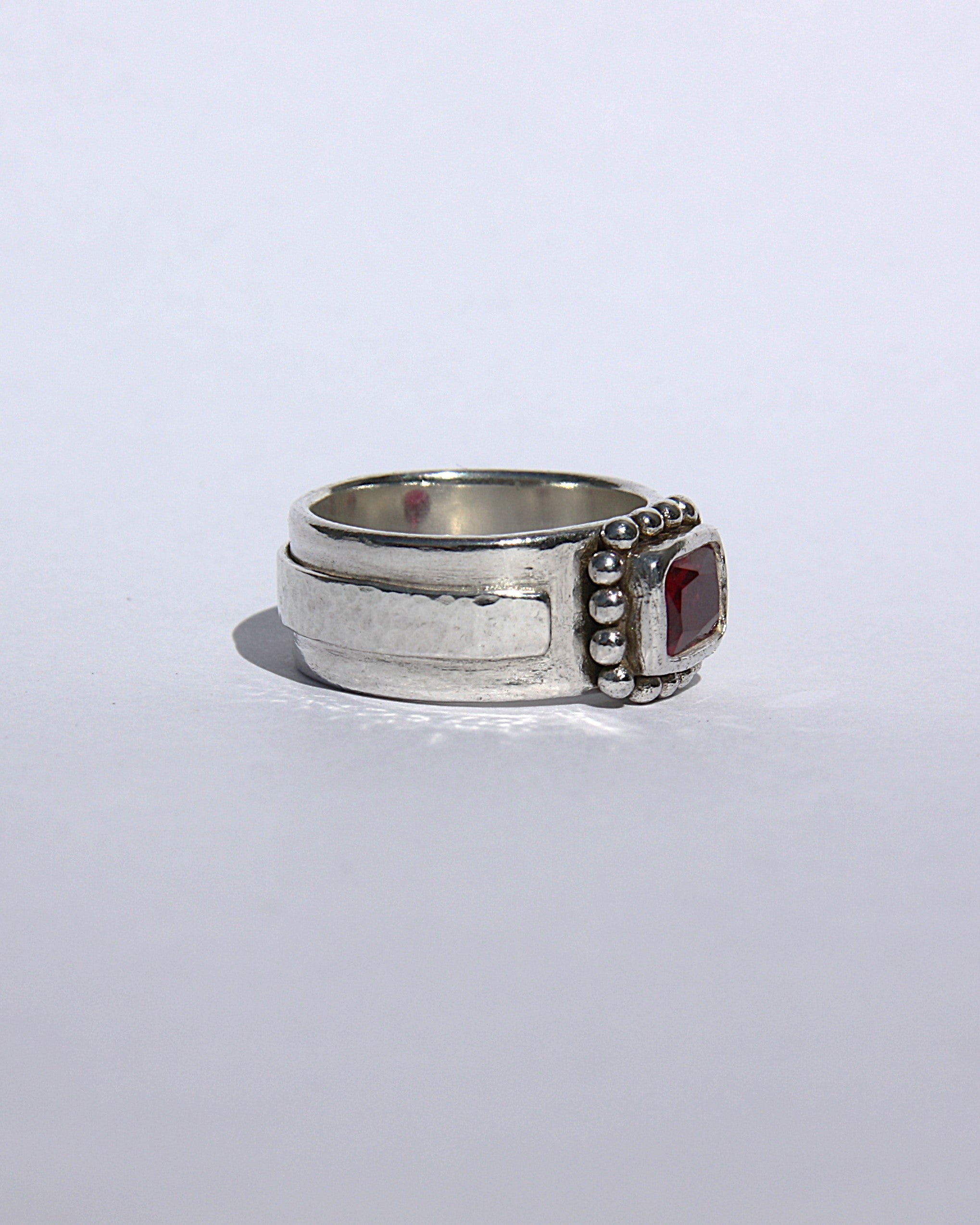 Double Silver Ring Red Ruby M