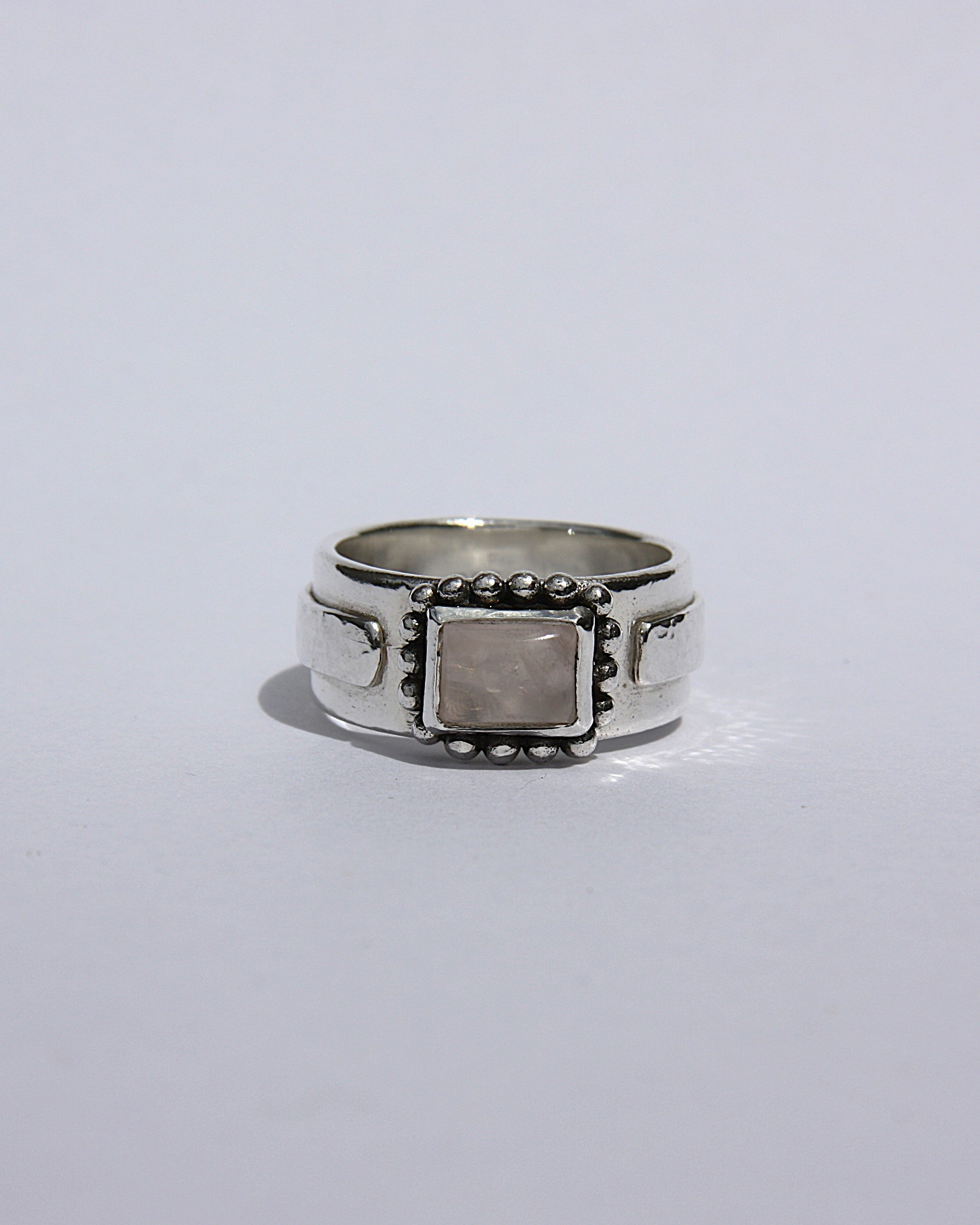 Double Silver Ring Pink Quartz O