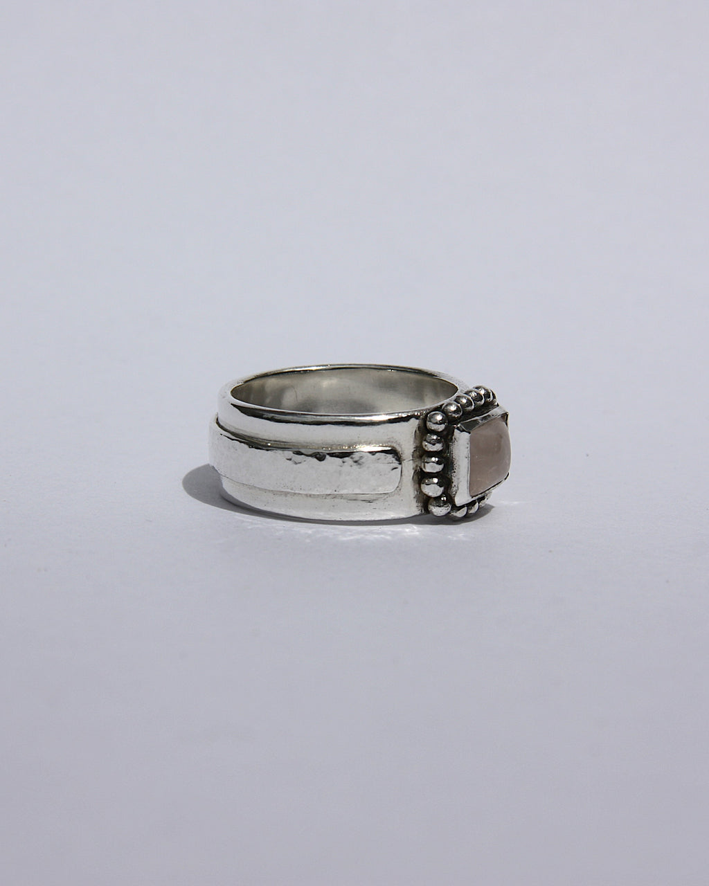 Double Silver Ring Pink Quartz O