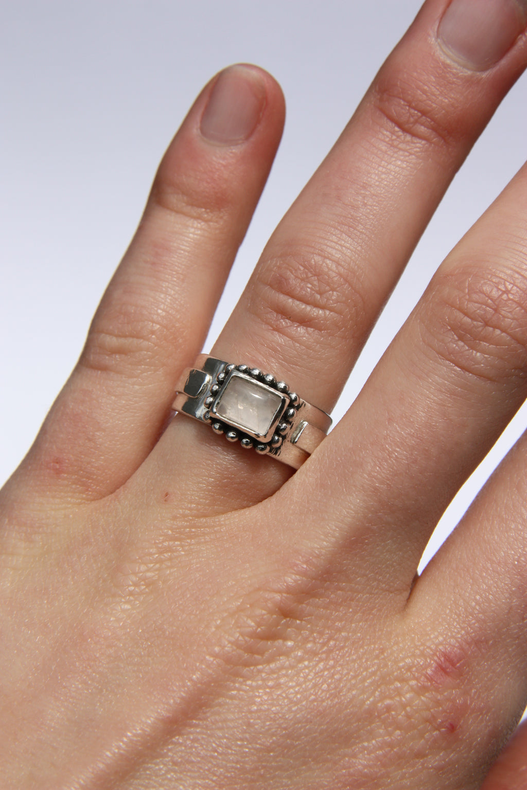 Double Silver Ring Pink Quartz O