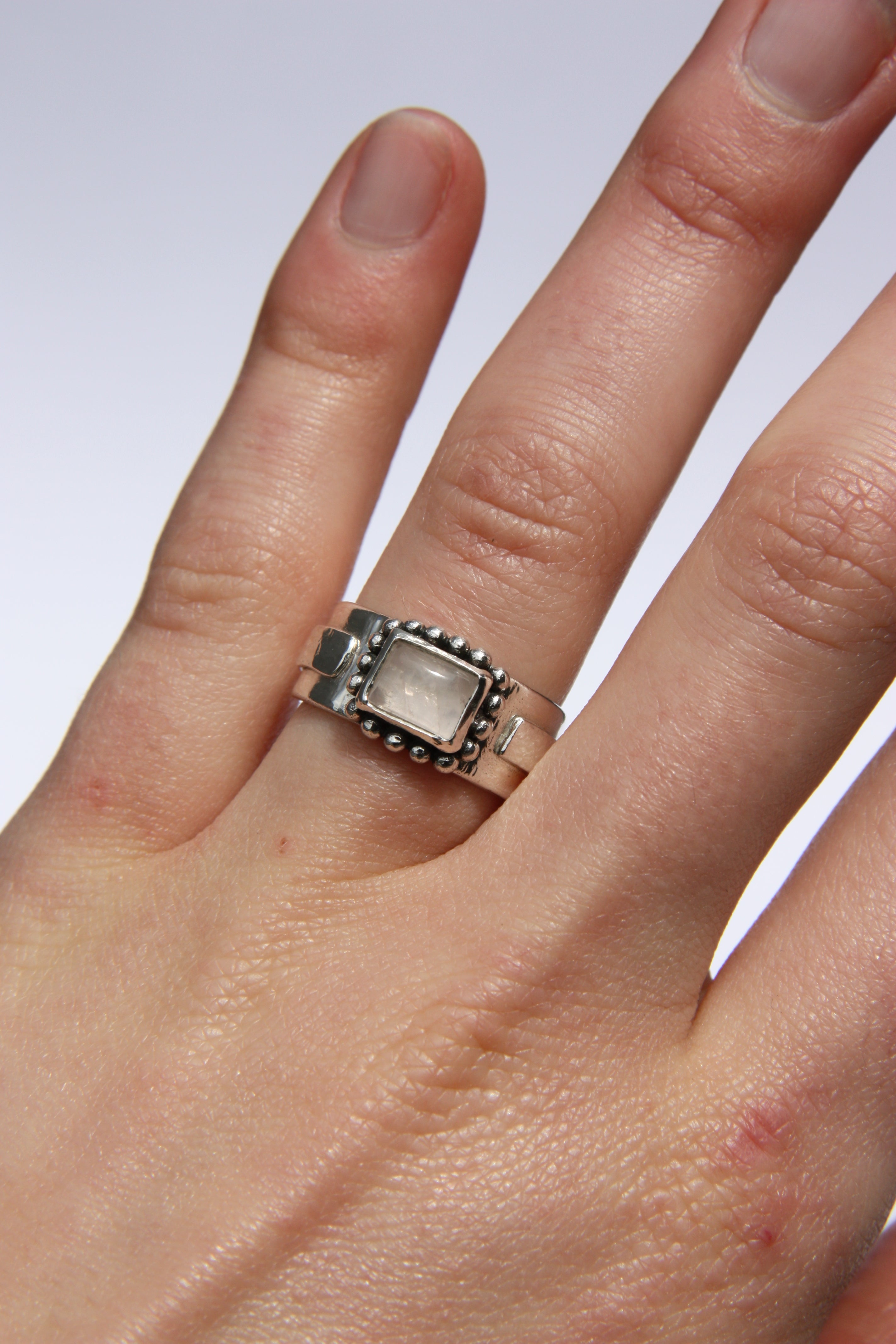 Double Silver Ring Pink Quartz O