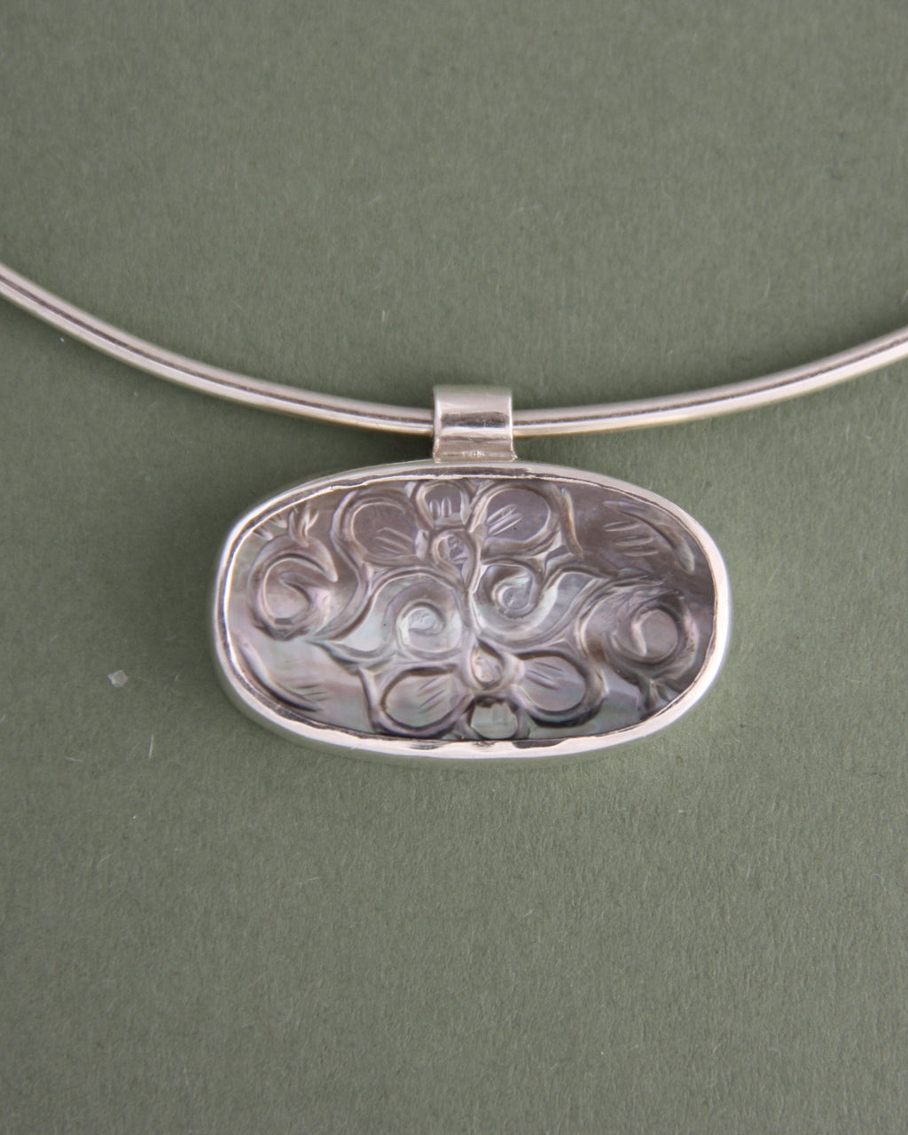 Engraved Mother of Pearl Wire Necklace