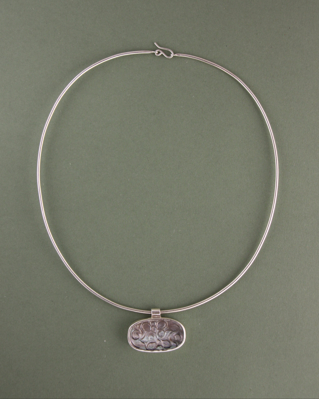 Engraved Mother of Pearl Wire Necklace