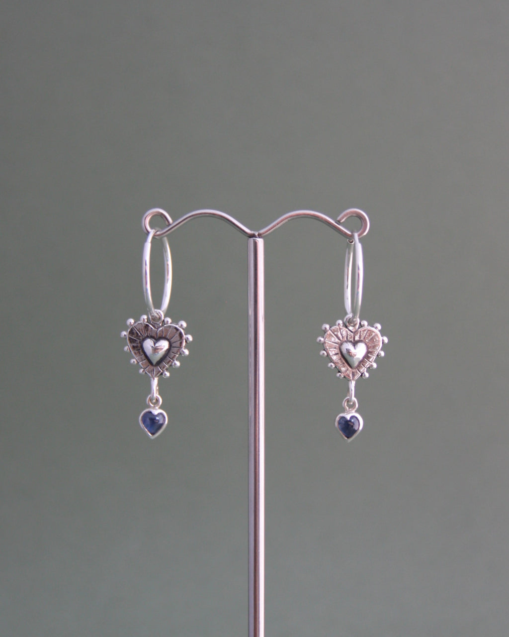 Beaming Heart Blue Sapphire Earrings
