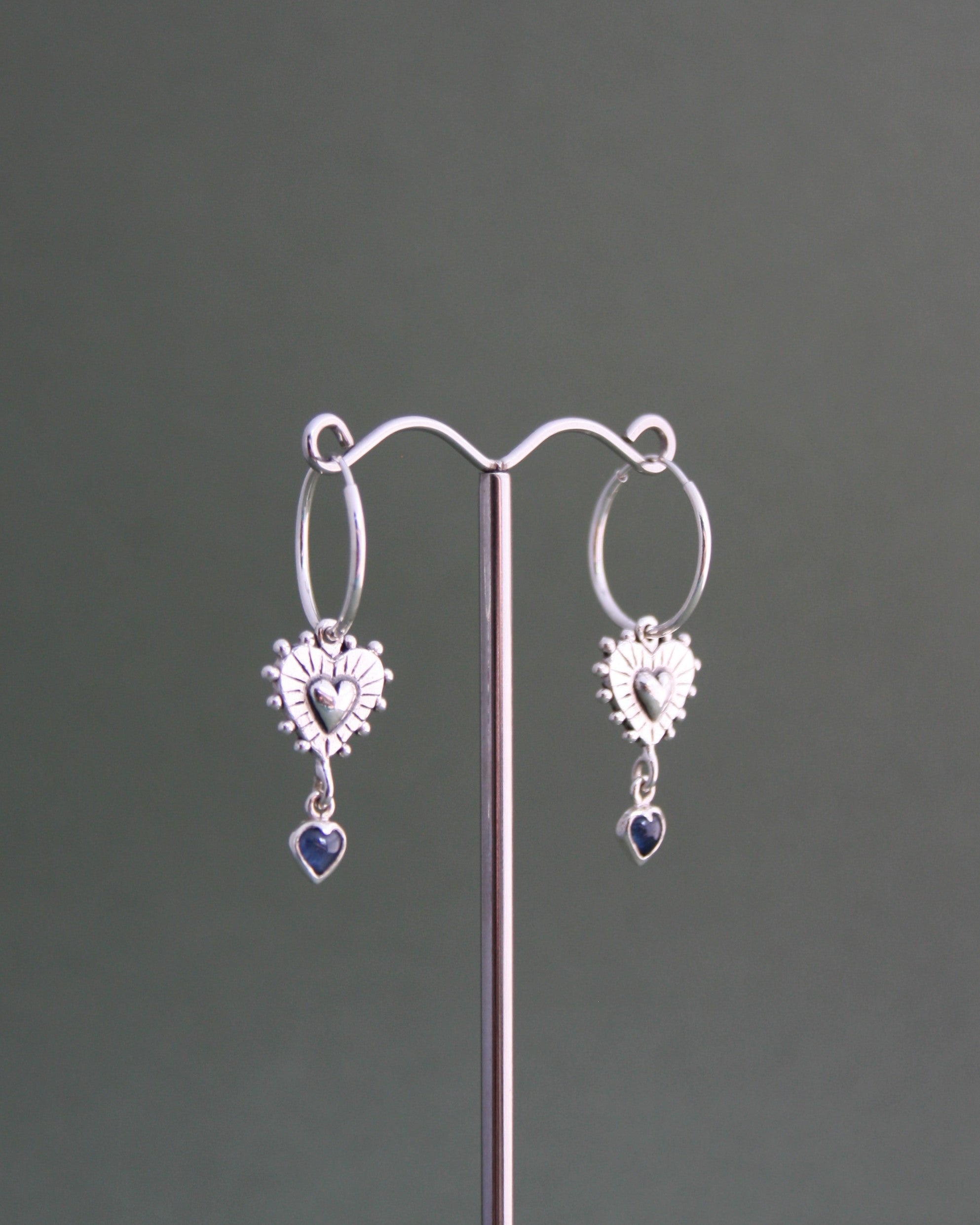 Beaming Heart Blue Sapphire Earrings