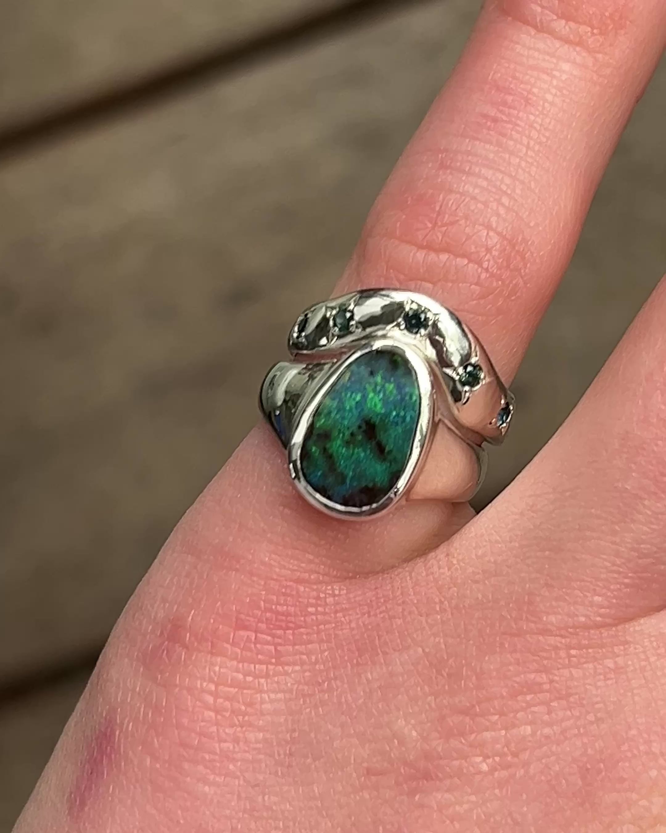 Boulder Opal & Sapphires Stacking Set J 1/2